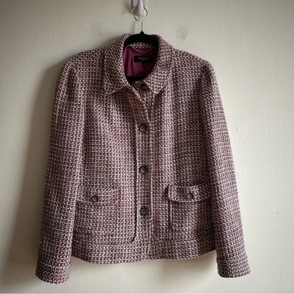 Talbots S 16 Tweed Pink Elegant Classic Button Front Blazer Jacket - Picture 2 of 12